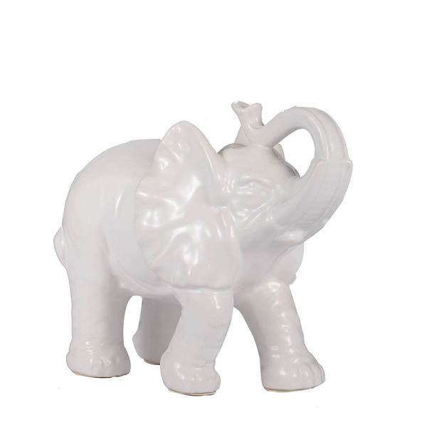 69582 White Dolomite Trumpeting Elephant | 7.5"