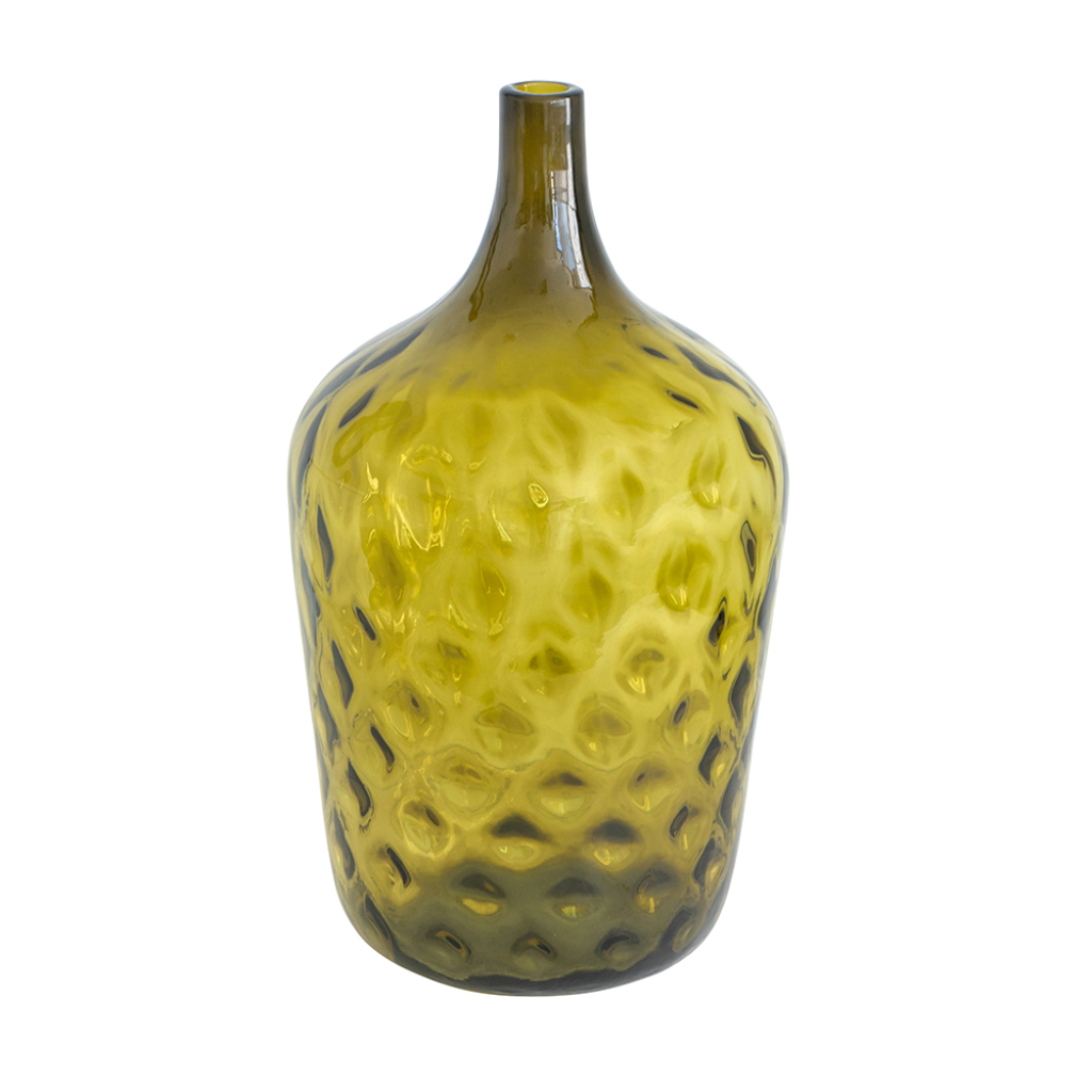 Green Honeycomb Dimple Motif Glass Vase | 21"