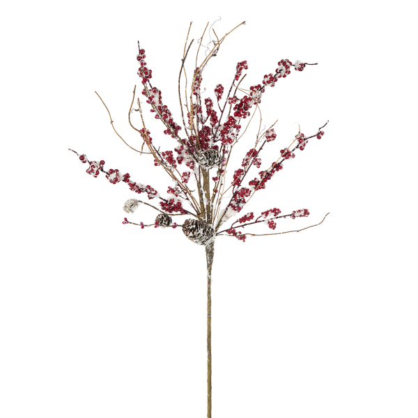 Red Berry Pinecone Twig Spray | 30"