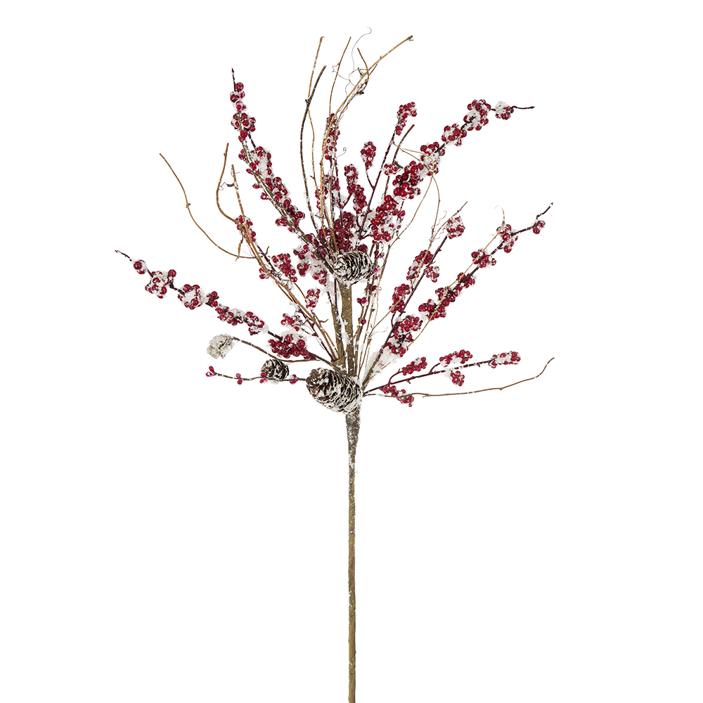 Red Berry Pinecone Twig Spray | 30"