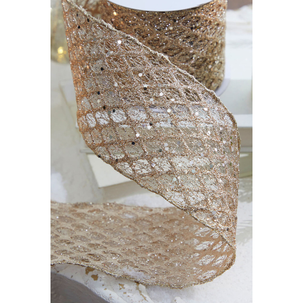 Champagne Mesh Wired Ribbon