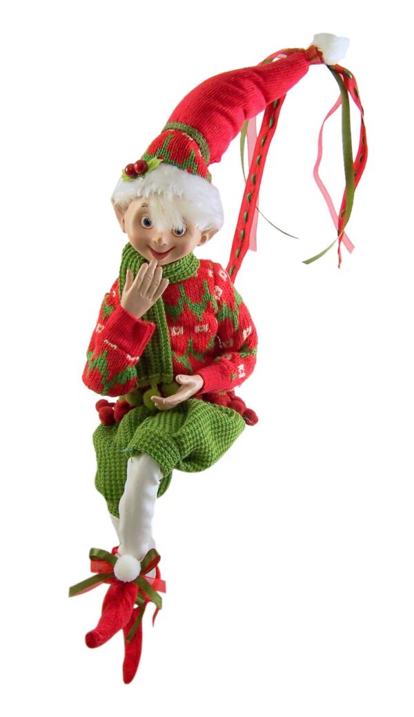 elves christmas decorations red and green holly posable elf