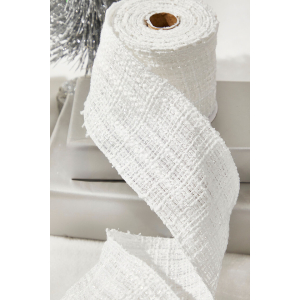 White Chenille With Sequins Wired Ribbon