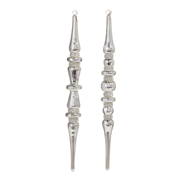 12" SILVER JEWELED FINIAL ORNA