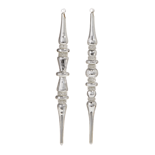 12" SILVER JEWELED FINIAL ORNA