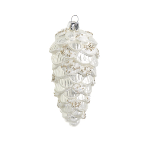 5" METALLIC WHITE PINECONE ORN