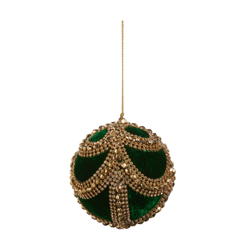 4" GREEN VELVET JEWELED ORNAMENT