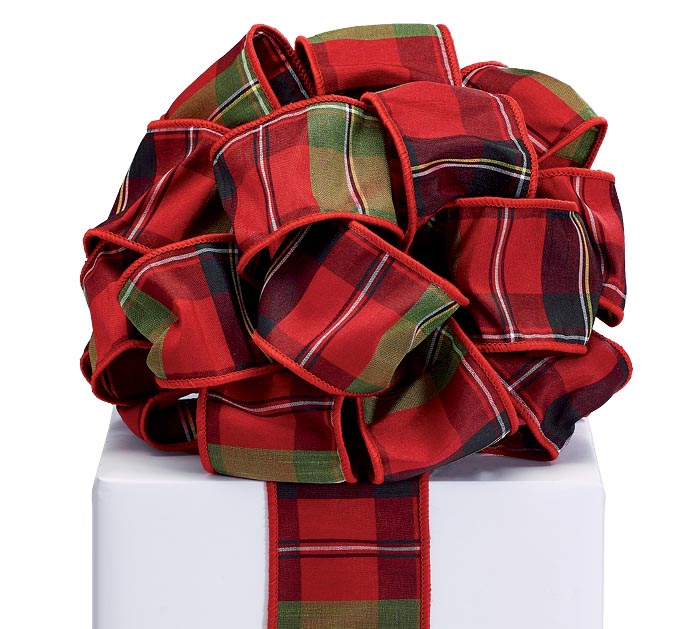 Plaid Green & Red Wired Ribbon | 2.5"