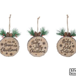 CHRISTMAS MSGS ON WOODLIKE DISC ORNAMENT