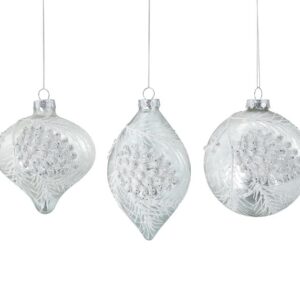 SNOWY PINECONE ORNAMENT ASTD