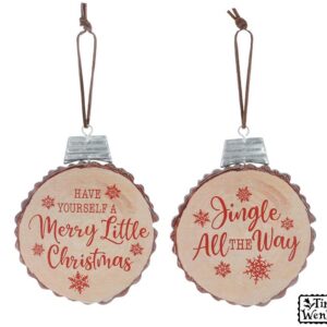 9745189 CHRISTMAS MESSAGE WOOD SLICE ORNAMENTS