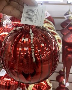 5" RED BALL WHITE BEADS GLASSORNAMENT