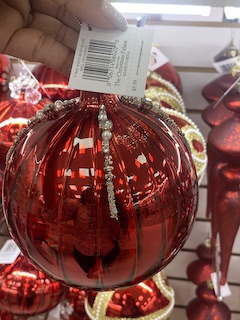 5" RED BALL WHITE BEADS GLASSORNAMENT