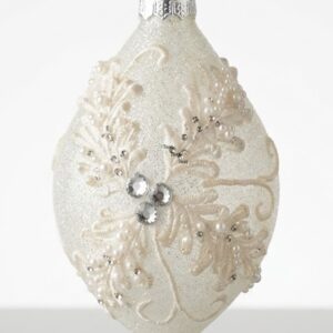 4 6" wht jewel holly ball fnlglass orn