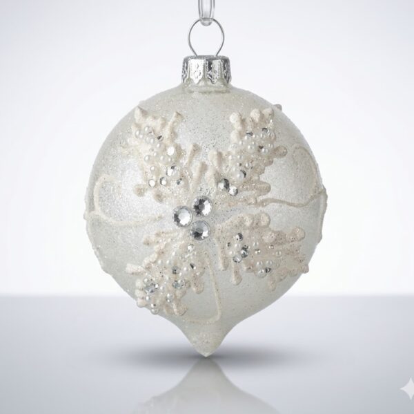 4 6" wht jewel holly ball fnlglass orn