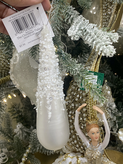 4' WHITE GLITT GLASS ORNBALL/FINIAL/DROP