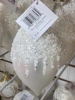 4' WHITE GLITT GLASS ORNBALL/FINIAL/DROP