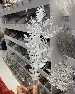 30" WHITE GLITTER FANCY TWIGSPRAY