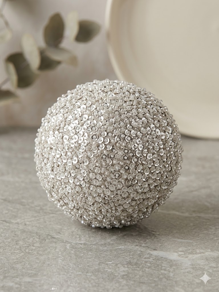 4.5" platinum sequin icedball orn