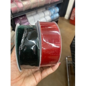 1.5" x 10yd Red Unwired Velvet Ribbon