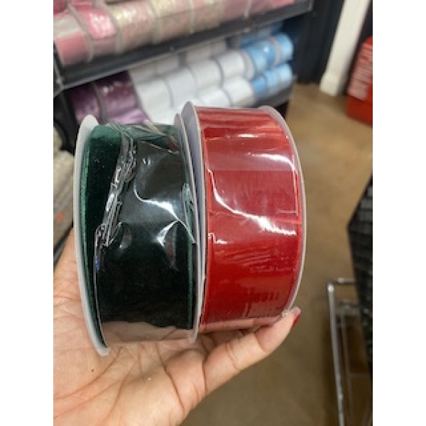 1.5" x 10yd Red Unwired Velvet Ribbon