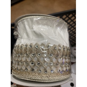 4" x 5YD One Sided Beaded Trim Dupion Ribbon