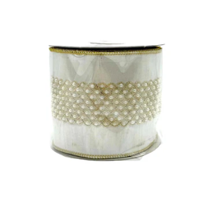 4"X5YD Pearl beadsembroidery on ivory
