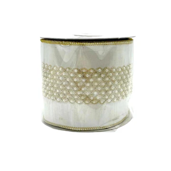 4"X5YD Pearl beadsembroidery on ivory