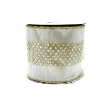 4"X5YD Pearl beadsembroidery on ivory
