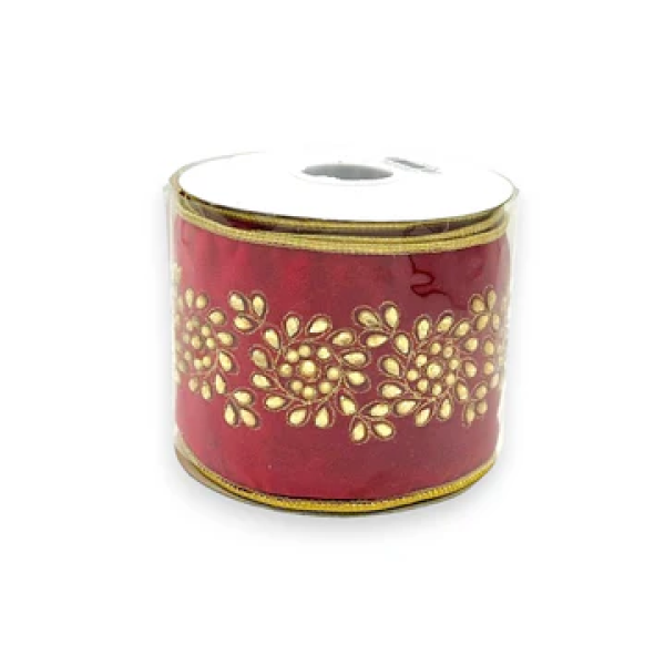 4"X5YD Gold stone
embroidery on red velvet