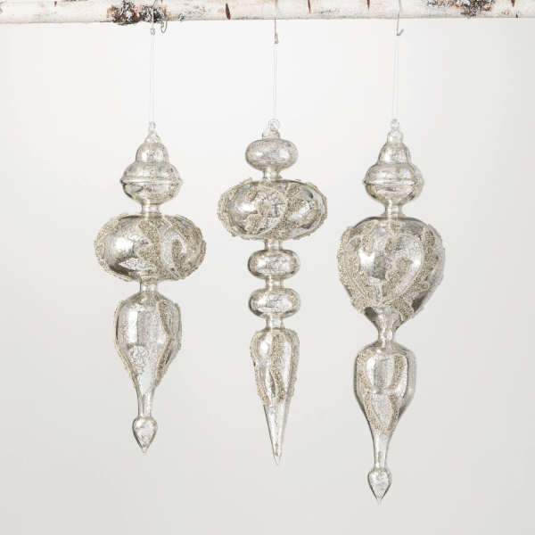 SILVER FINIAL ORNAMENT | 3 ASST