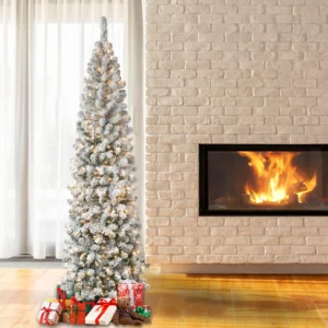 7.5Ft Pre-Lit NATIONAL TREE Acacia Pencil Slim Flocked Tree