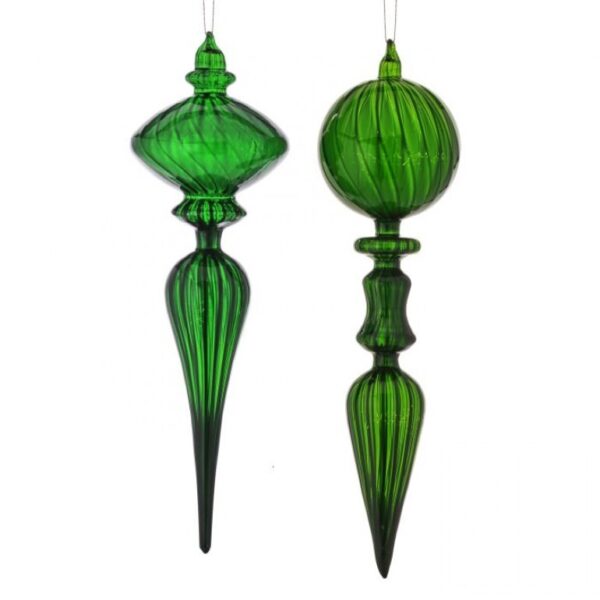Green Glass Opaque Finial Ornament | Set of 2 | Size: 12"