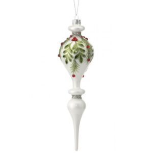 Glass Berry Leaf Pine Finial Ornament | Size: 10"