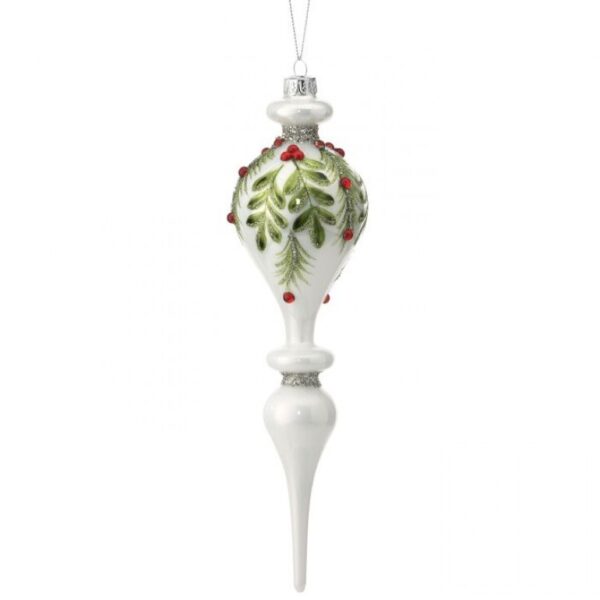Glass Berry Leaf Pine Finial Ornament | Size: 10"