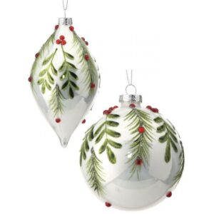 4-6"GLASS BERRY/LEAF/PN BALL/FNL ORNAMENT 2AS
