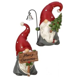 MTX68445 6"RESIN SANTA GNOME W SIGN/BELL STAFF 2/AST