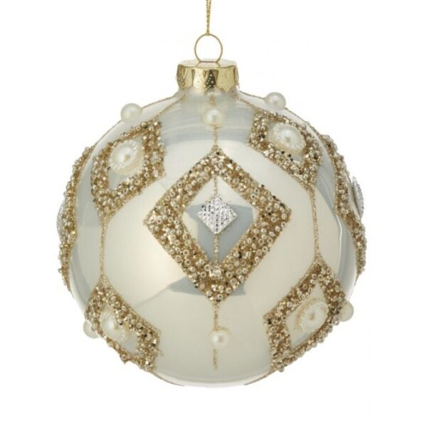 4"GLS CRYSTAL/PEARL BALL ORN