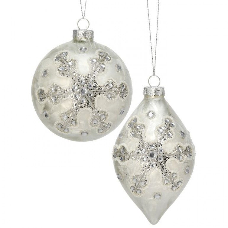 GLASS SNOWFLAKE BALL/FINIAL ORNAMENT 2/AST | 4in