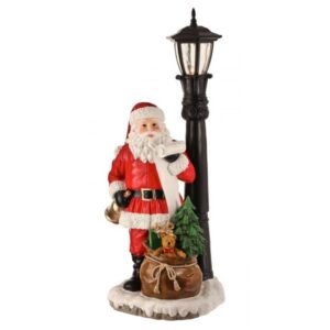 MTX73324 35"LED BTY/TMR RESIN SANTA W/LAMPPOST / SACK