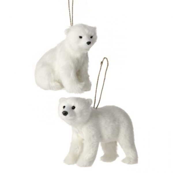 Faux Fur Polar Bear Ornament | Set of 2 | Size: 5"