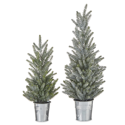 RAZ Potted Glitter Tree in Galvanized Bucket 17"