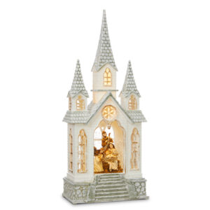 RAZ Nativity Lighted Water Church 16.25"