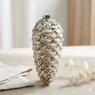 5.75" white glittered pinecone ornament