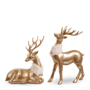 RAZ Gold Deer with Fur Collar |11.5" (Set of 2)