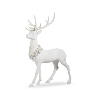 RAZ White Standing Deer with Holly Wreath 38"