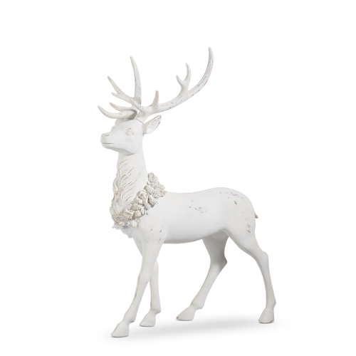 RAZ White Standing Deer with Holly Wreath 38"