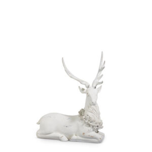 White Laying Deer with Holly Wreath 29"