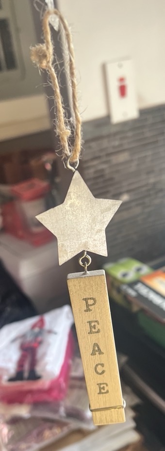 MDF star dangle PEACE ornament