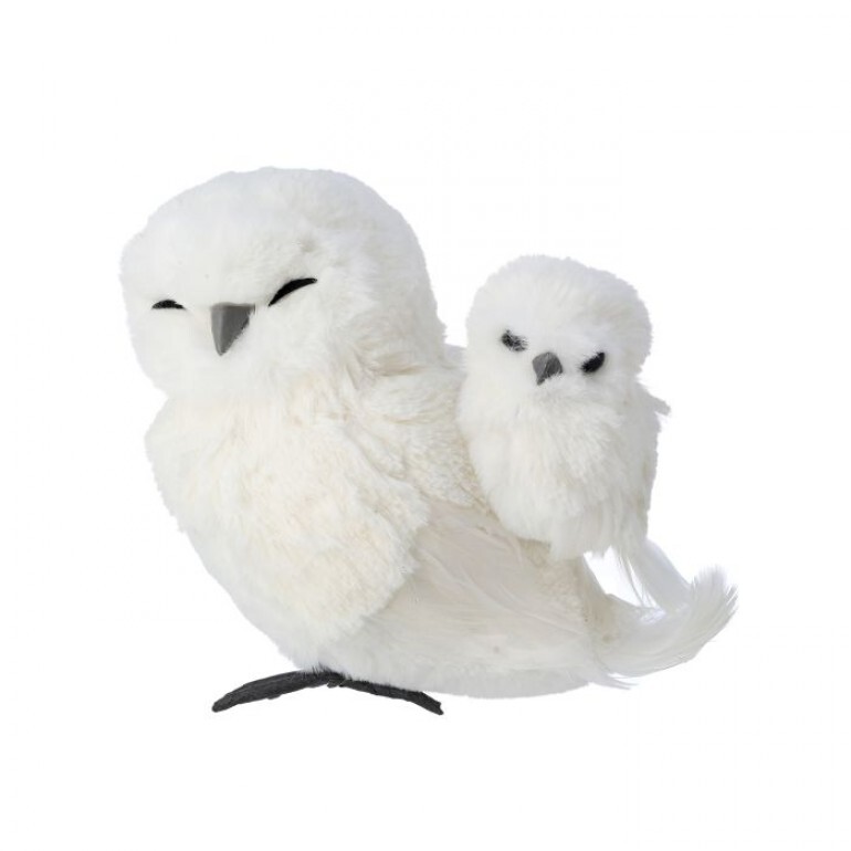 6.5" FEATHER WINTER OWL W/BABY